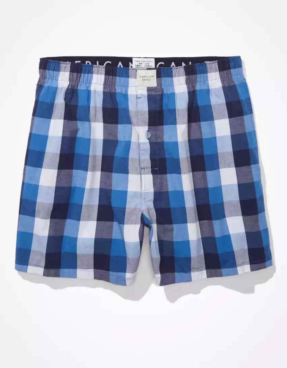 Shorts De Bain American Eagle AEO Plaid Stretch Pocket Bleu Marine Homme | KPF-58857146